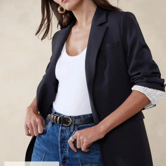 Banana Republic Classic fit Italian Wool Blend Blazer Black Womens size 2 NWT - Picture 1 of 12